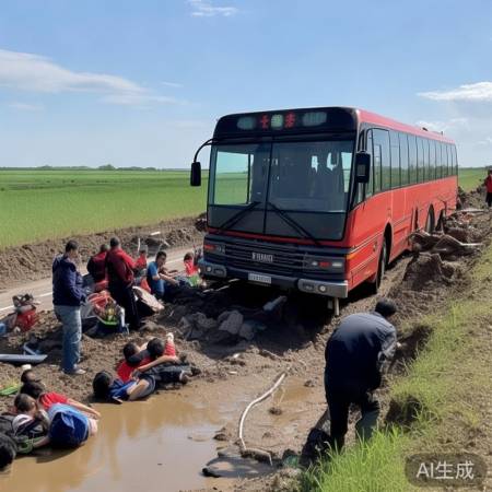 大巴翻车事故现场