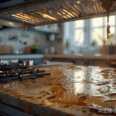 油烟机油污积累，密封性下降漏水