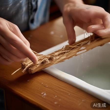 牙签清理杆子缝隙，轻柔操作。