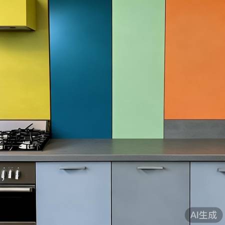 厨房色彩搭配，明亮点缀增生动。