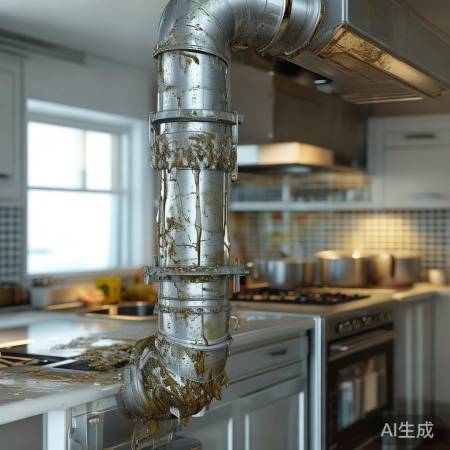 排烟管：厨房排毒通道，油垢堆积