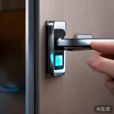 “长按门把键，开设凯迪仕指纹锁