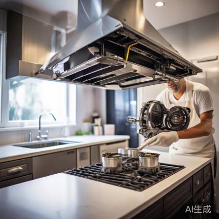 油烟机清洗后,牢固安装。
