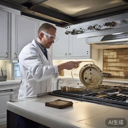 拆洗油烟扇叶，安全重装。