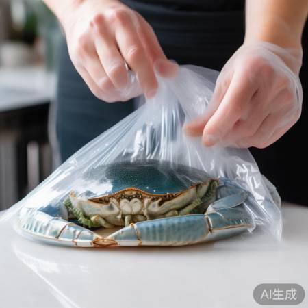 “螃蟹先包膜，避免冰箱污染”