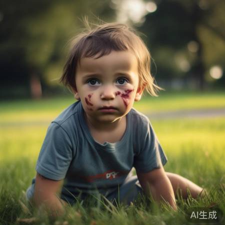 跌倒的小家伙眼神坚毅