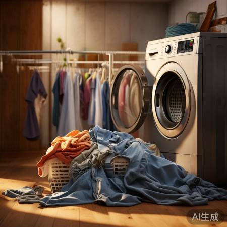 洗衣机清洗，衣物洁净如新。