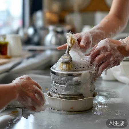 清洁滤网：刷洗去油渍