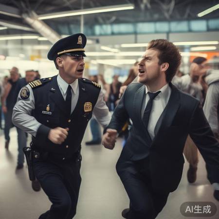 机场安检员追打老师，场面混乱