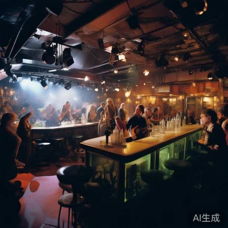 音乐酒吧酒柜舞台旁