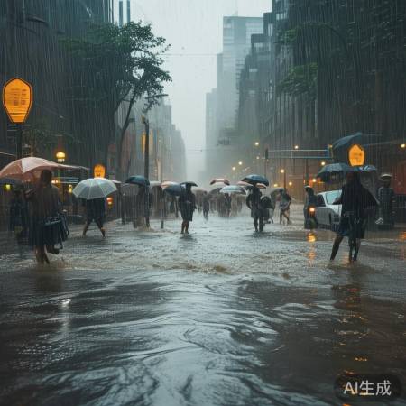 暴雨倾盆，城市水漫金山
