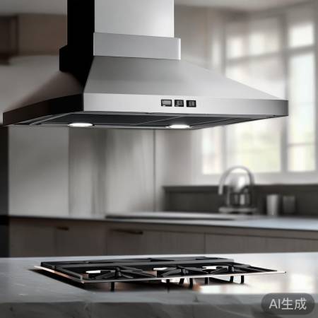 简约不锈钢油烟机，小巧高端。