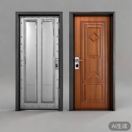 防盗门分类：钢质与木制门。