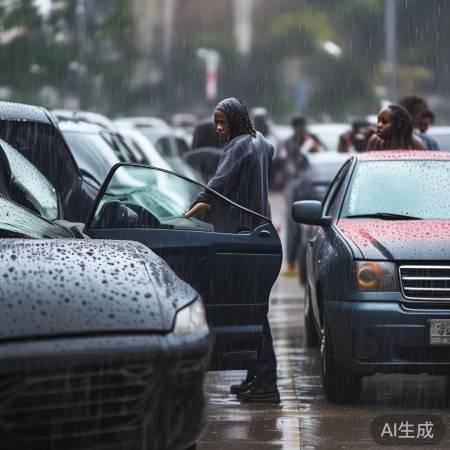 车主团结避雨,人性光辉闪现。