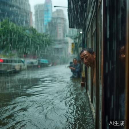 暴雨中,沈阳积水观鱼景