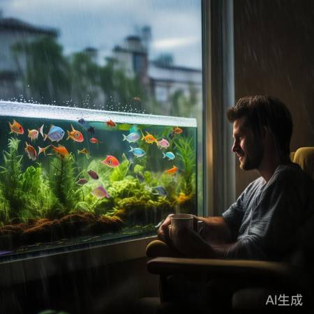 窗台雨中观鱼惬意