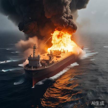 导弹击中油轮，火光冲天