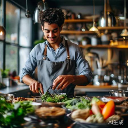 男生烹饪，追逐梦想