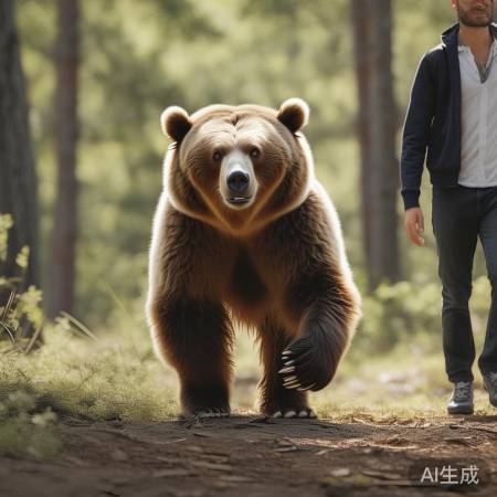 藏马熊跟随男子,寻找中