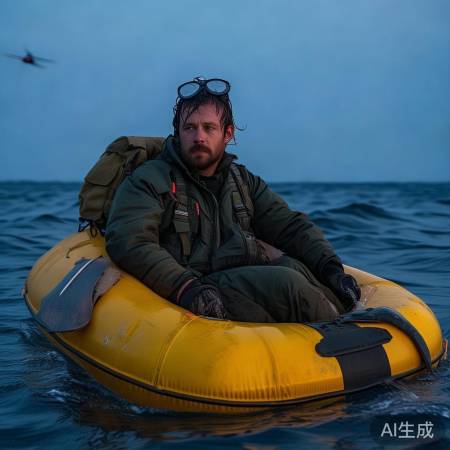 飞行员抓住救命浮筒
